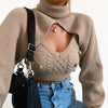 Camel Turtleneck Short Top Autumn New European And American Hollow Nightclub Sweater