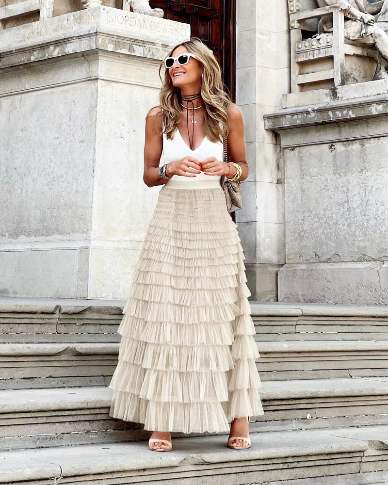 Layered Ruffles A Line Long Dress