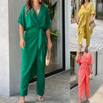 Tied V-neck Temperament Long Sleeve Leisure Suit