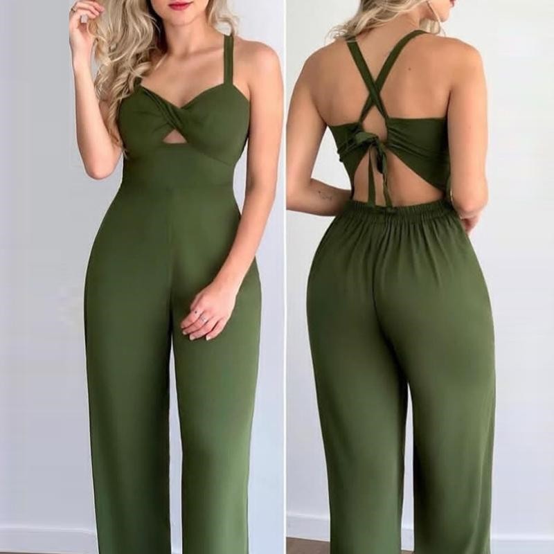 Womens Hollowed Out Suspender Slim Fitting Jumpsuit