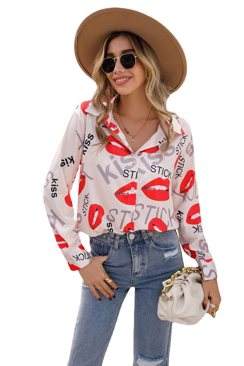 Womens Printed Stand Collar Long Sleeve Shirt Ladies Top