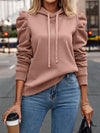 Autumn New Arrival Casual Minimalist Puff Sleeve Drawstring Hoodie Slim Fit Commuter Basic Long Sleeve Sweatshirt