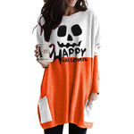 Halloween Letter print round neck long sleeve pocket dress