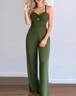 Womens Hollowed Out Suspender Slim Fitting Jumpsuit