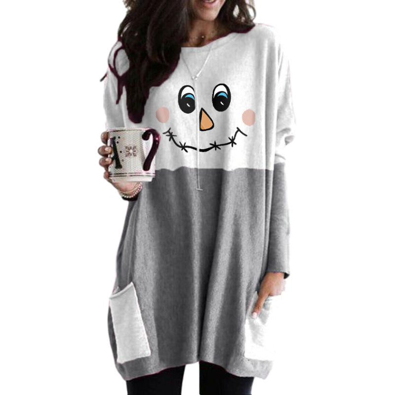 Halloween Letter print round neck long sleeve pocket dress