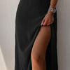 Women's V-neck Slip Dress Low Cut Printed Slit Dress