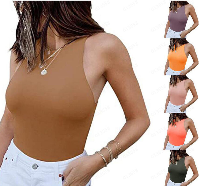 Reo Ria Womens Sleeveless Racer Back Halter Neck Bodysuit Tank Tops