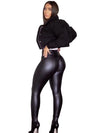 Women's High Waist High Elastic Slim Slimming Matte PU Leather Pants