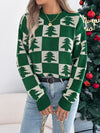 Christmas Tree Plaid Lantern Sleeve Pullover Sweater