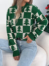 Christmas Tree Plaid Lantern Sleeve Pullover Sweater