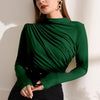 Pleated One-word Half Turtleneck Bottoming Shirt Women