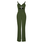 Womens Hollowed Out Suspender Slim Fitting Jumpsuit