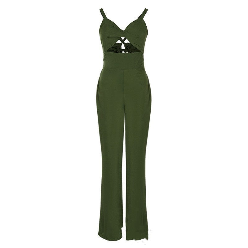 Womens Hollowed Out Suspender Slim Fitting Jumpsuit