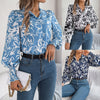 Elegant Contrast Color Flower Lantern Sleeve Lapel Shirt