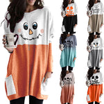 Halloween Letter print round neck long sleeve pocket dress