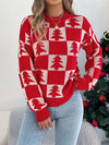 Christmas Tree Plaid Lantern Sleeve Pullover Sweater