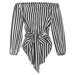 Black And White Striped Sexy Fashion Off-shoulder Shirt