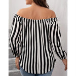 Black And White Striped Sexy Fashion Off-shoulder Shirt