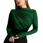 Pleated One-word Half Turtleneck Bottoming Shirt Women