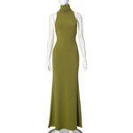 Elegant Solid Color Turtleneck Sleeveless Slim High Waist Length Dress