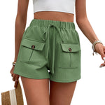 Women's Double Pocket Casual Elastic Waist Lace-up Shorts