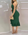 European And American Women's Clothing Solid Color Slim Fit Long Dress