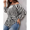 Black And White Striped Sexy Fashion Off-shoulder Shirt