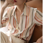 Stripe Women Shirt Satin Vintage Shirt