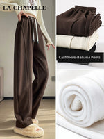 La Chabell Fleece-lined High Waist Loose Straight Pants
