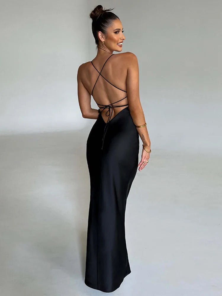 Satin Backless Maxi Dress