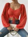 Women’s Tops Puff Sleeve Sexy Close-Fitting Summer and Spring Lace up V-neck Fashion Solid Color Simple Long Sleeve