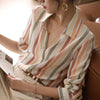 Stripe Women Shirt Satin Vintage Shirt