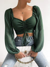 Women’s Tops Puff Sleeve Sexy Close-Fitting Summer and Spring Lace up V-neck Fashion Solid Color Simple Long Sleeve