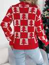 Christmas Tree Plaid Lantern Sleeve Pullover Sweater