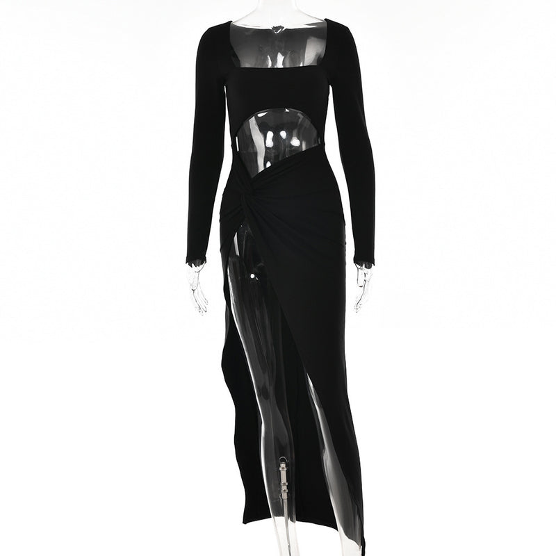 Long Sleeve High Split Waist Women's Dress