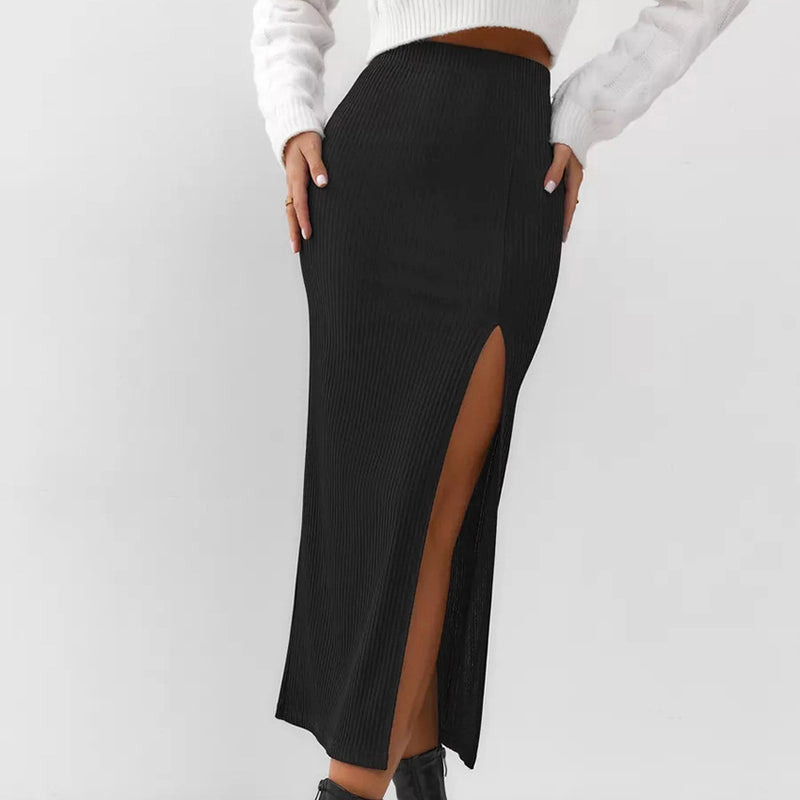 Women's Black Straight Split Skirt