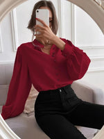 Commute Style Solid Color Round Neck Long Sleeve Single-breasted Women's Shirt