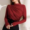 Pleated One-word Half Turtleneck Bottoming Shirt Women