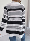 Women Casual Color Block Stripe Pocket Long Sleeve Cardigan Sweater