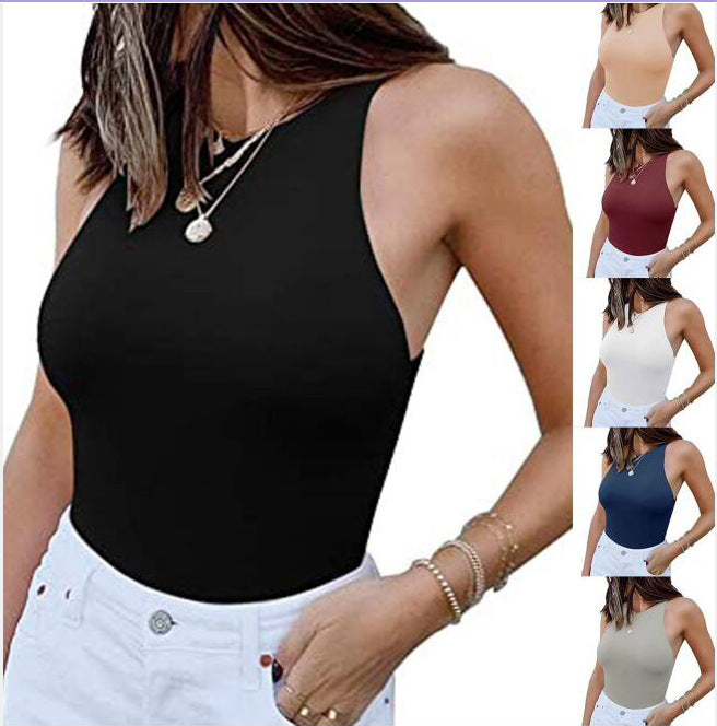 Reo Ria Womens Sleeveless Racer Back Halter Neck Bodysuit Tank Tops