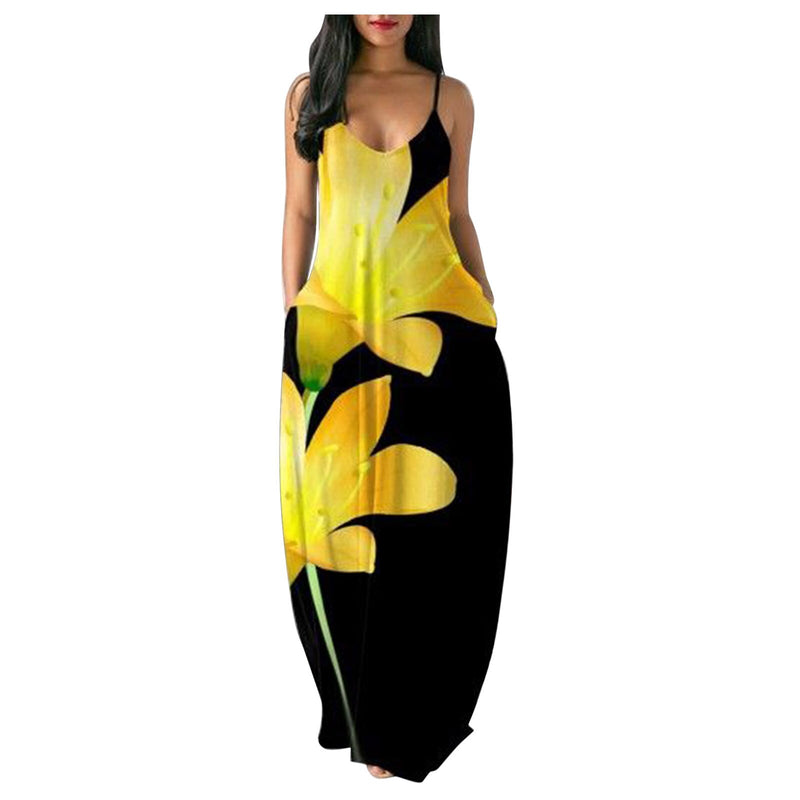 Geometric Striped Women Strap Dress Vintage Summer O-neck Flower Print