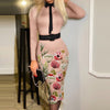 Fashion Print V-Neck Slim Midi Dress Women Elegant Long Sleeve Autumn