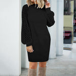 Knitted Sweater Dress Women Soft Waffle Lace Stitching Long Sleeve Loose Dresses