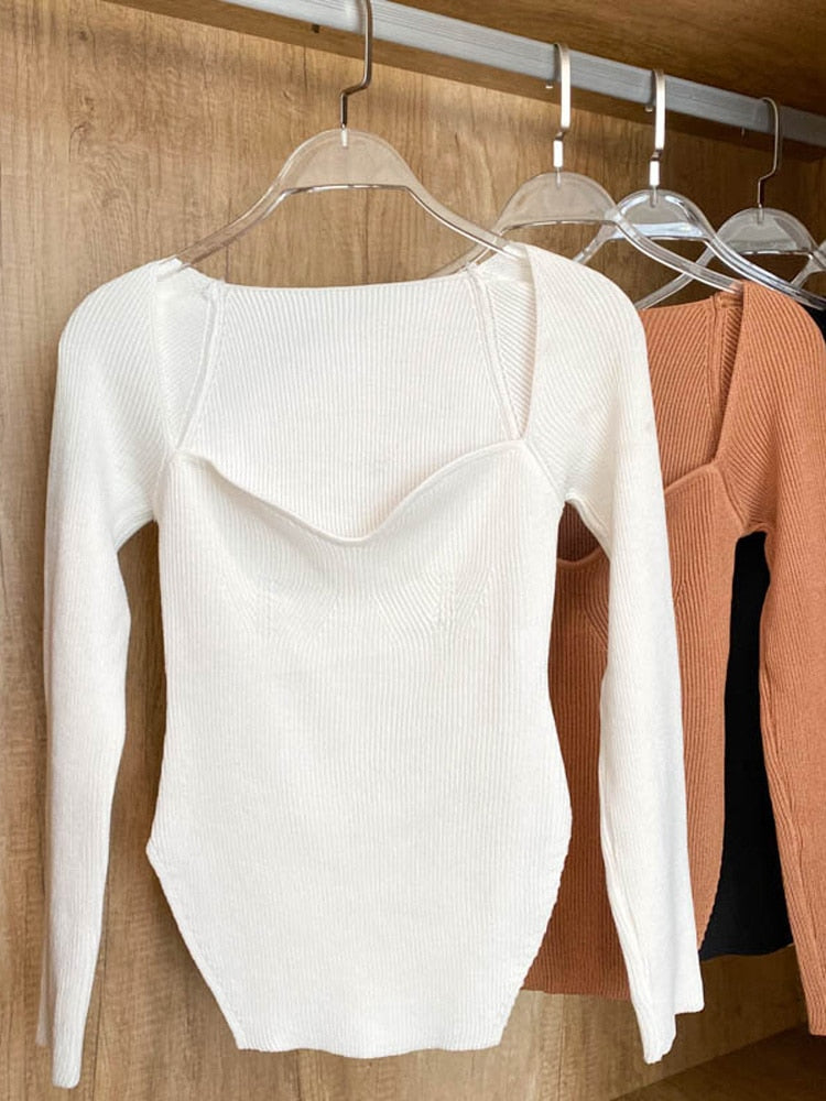Square Collar Long Sleeve Woman Sweaters