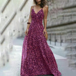 Leopard V-Neck Sling Dress Maxi Dresses