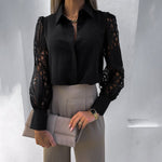 Lace Hollow Long Sleeve Mesh Design Tops