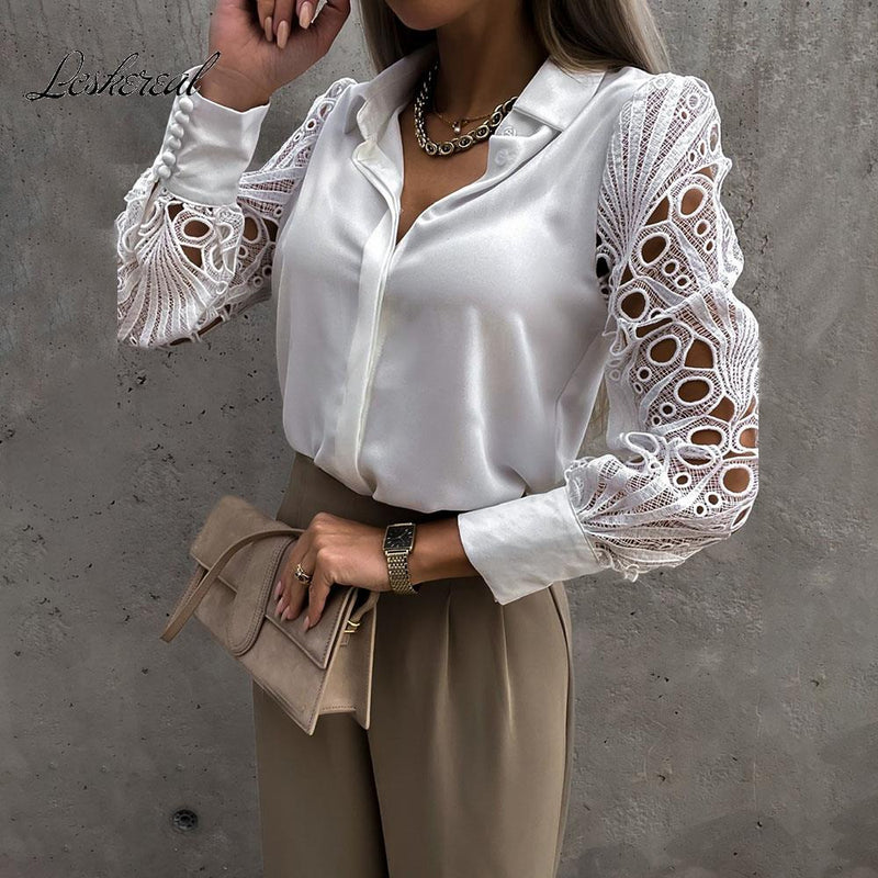 Lace Hollow Long Sleeve Mesh Design Tops